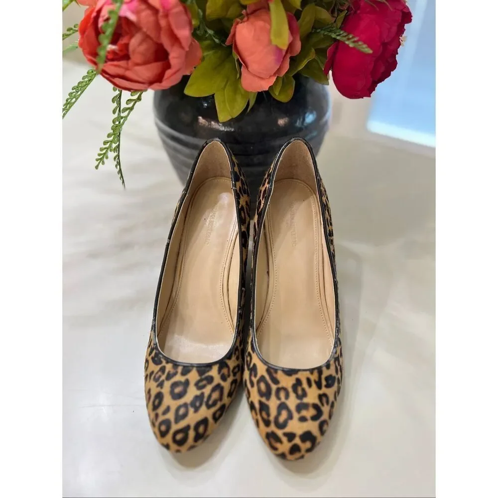 Banana Republic Women's Leopard Print Fur Pump Wedge Heels Multicolor Size 10